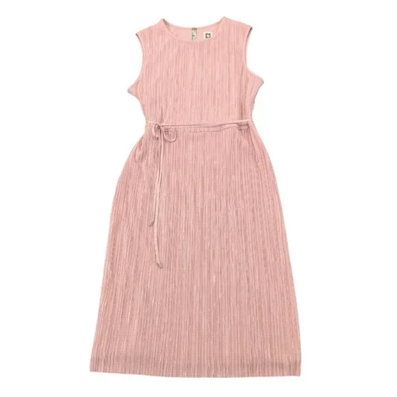 ANNE KLEIN Nwt Crinkled Satin Blush Dress 16 Sleeveless Waist Tie Midi Length - Picture 1 of 12